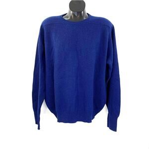 Vintage Lands End Wool Crewneck Pullover Sweater Solid Ultramarine Blue Preppy